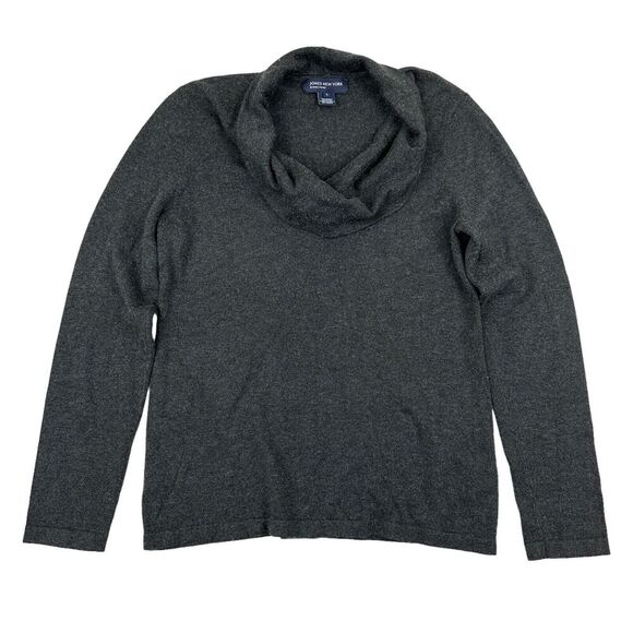 Jones New York Signature Gray Cowl Neck Sweater Size L Wool Blend Long Sleeve - Picture 1 of 8